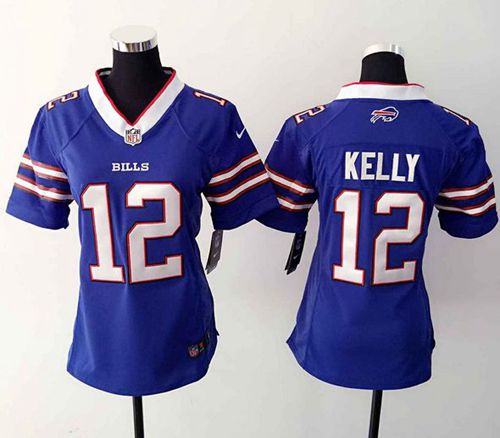 Nike Bills #12 Jim Kelly Royal Blue Team Color Women's Stitched NFL Elite Jersey
